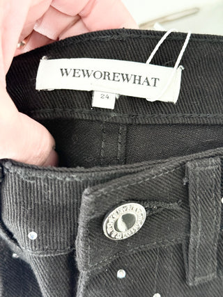 WeWoreWhat matching denim set crystals corset top and jeans, top 0 / bottom 24