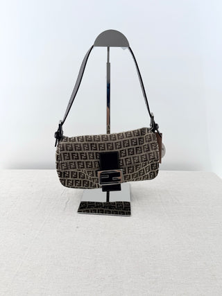 Fendi FF zucca print baguette small canvas and leather bag