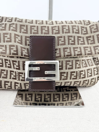 Fendi FF zucca print baguette small canvas and leather bag
