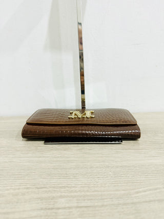 NWOT Max Mara Crocodile Texture Leather Clutch Wallet Brown