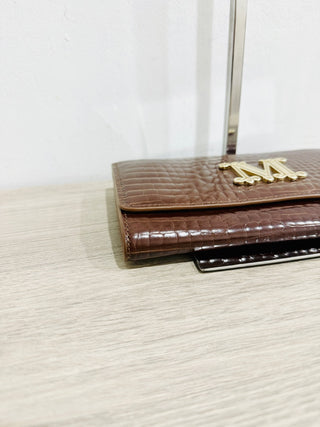 NWOT Max Mara Crocodile Texture Leather Clutch Wallet Brown