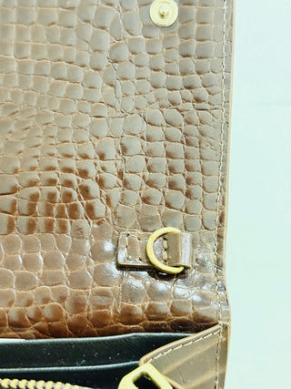 NWOT Max Mara Crocodile Texture Leather Clutch Wallet Brown