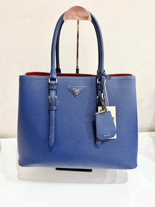 Prada  Saffiano Leather Double Handle Tote Handbag Inchiostro/Red
