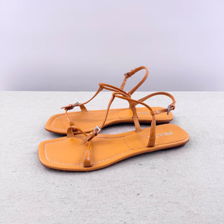 Prada Leather Buckle T-Strap Square Toe Flat Sandals Orange Women's EU 38.5