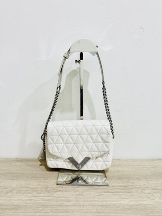 Kooples Stella Mini Quilted Leather Shoulder Bag with Silver-Tone Chain Strap White