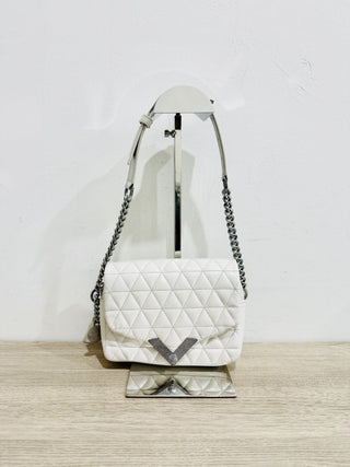Kooples Stella Mini Quilted Leather Shoulder Bag with Silver-Tone Chain Strap White