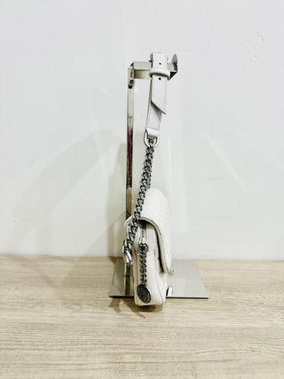 Kooples Stella Mini Quilted Leather Shoulder Bag with Silver-Tone Chain Strap White