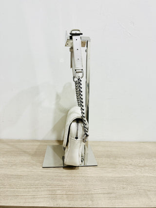 Kooples Stella Mini Quilted Leather Shoulder Bag with Silver-Tone Chain Strap White