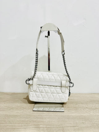 Kooples Stella Mini Quilted Leather Shoulder Bag with Silver-Tone Chain Strap White
