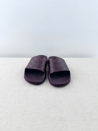 NWOT Coach Udele Logo Print Canvas Pool Slide Sandals Black Currant Women's 7