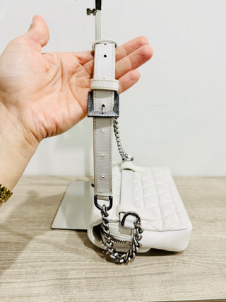 Kooples Stella Mini Quilted Leather Shoulder Bag with Silver-Tone Chain Strap White