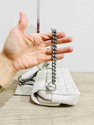 Kooples Stella Mini Quilted Leather Shoulder Bag with Silver-Tone Chain Strap White