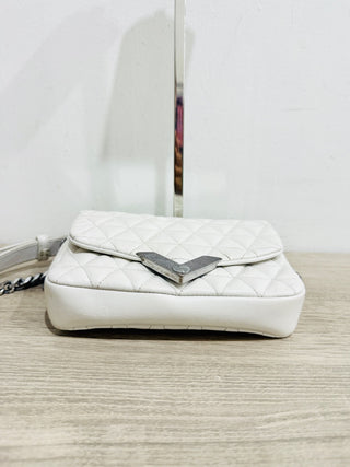 Kooples Stella Mini Quilted Leather Shoulder Bag with Silver-Tone Chain Strap White