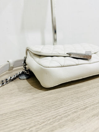 Kooples Stella Mini Quilted Leather Shoulder Bag with Silver-Tone Chain Strap White