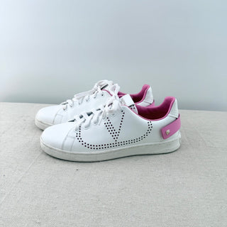Valentino Garavani Backnet Rockstud Leather Low Top Sneakers White Pink EU 37