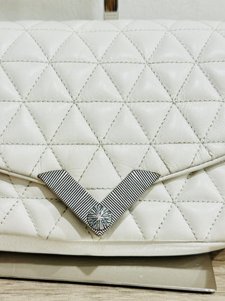 Kooples Stella Mini Quilted Leather Shoulder Bag with Silver-Tone Chain Strap White