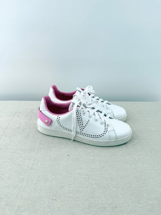 Valentino Garavani Backnet Rockstud Leather Low Top Sneakers White Pink EU 37