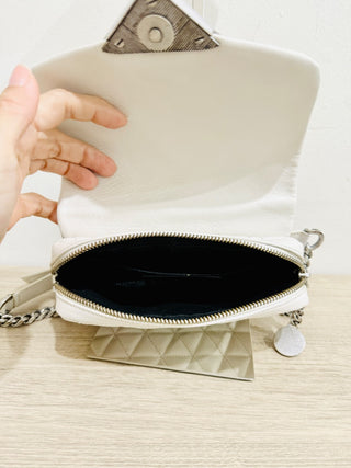 Kooples Stella Mini Quilted Leather Shoulder Bag with Silver-Tone Chain Strap White