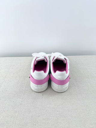 Valentino Garavani Backnet Rockstud Leather Low Top Sneakers White Pink EU 37