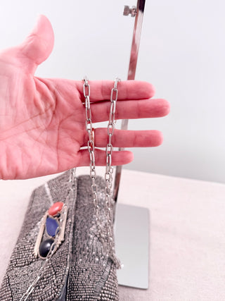 Mary Frances beaded clutch bag with long strap
