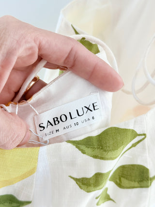Saboluxe casual cut out maxi dress citrus print, US 6