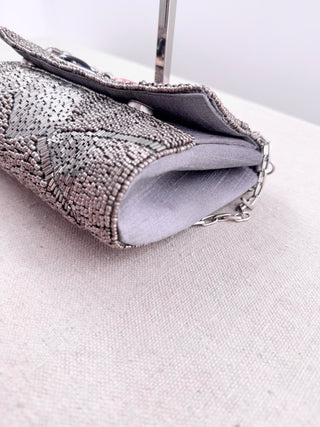 Mary Frances beaded clutch bag with long strap