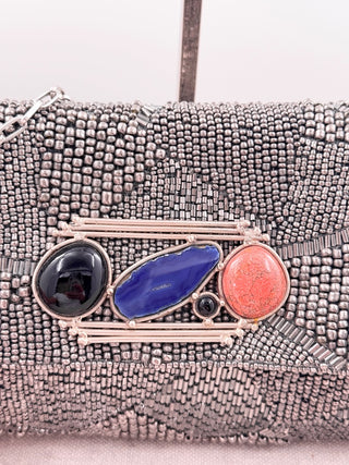 Mary Frances beaded clutch bag with long strap