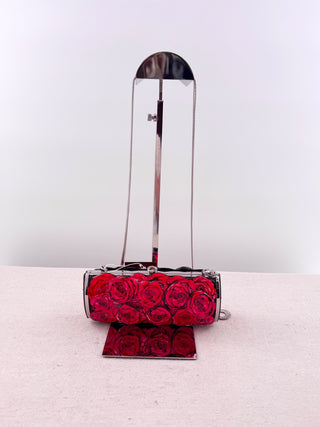 Debbie Brooks red rose hard shell clutch bag with strap