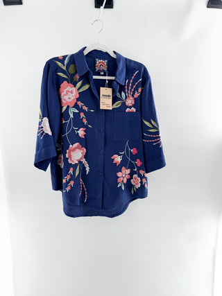 Johny Was 100% linen embroidered top, XS oversized