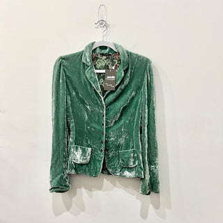 Elie Tahari Crushed Velvet Lightweight Notch Lapel Blazer Sea Green Women's XS