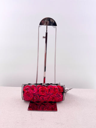 Debbie Brooks red rose hard shell clutch bag with strap