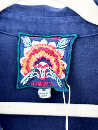 Johny Was 100% linen embroidered top, XS oversized