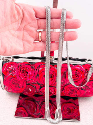 Debbie Brooks red rose hard shell clutch bag with strap