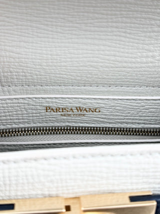 Parisa Wang Madison Colroblock Leather Top Handle Satchel Bag Cream Black