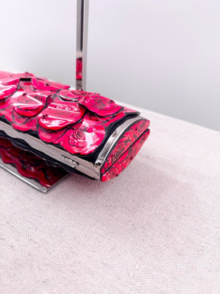 Debbie Brooks red rose hard shell clutch bag with strap