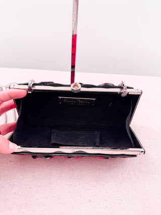 Debbie Brooks red rose hard shell clutch bag with strap