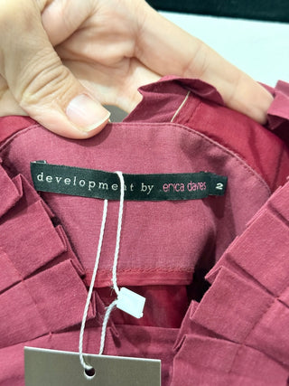 Development by Erica Davies Silk Ruffle Trim Deep V-Neck Mini Burgundy/Tan 2