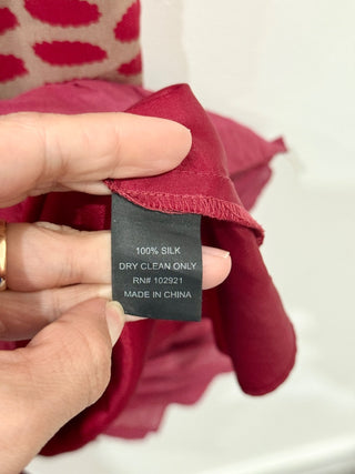 Development by Erica Davies Silk Ruffle Trim Deep V-Neck Mini Burgundy/Tan 2