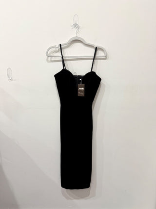 BCBGMaxazria Velvet Sleeveless Spaghetti Strap Deep V-Neck Midi Dress Black US 4