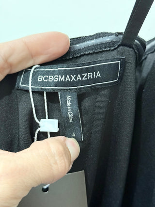 BCBGMaxazria Velvet Sleeveless Spaghetti Strap Deep V-Neck Midi Dress Black US 4