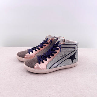 Golden Goose Embellished High Top Skateboard Sneakers Silver Pink Women's EU 37