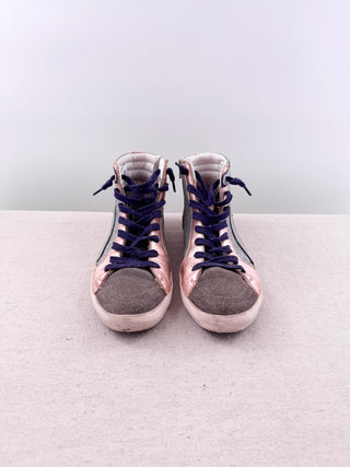 Golden Goose Embellished High Top Skateboard Sneakers Silver Pink Women's EU 37