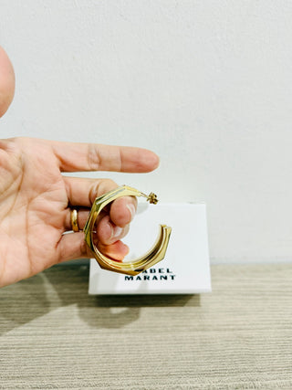 NWT Isabel Marant Gold-Tone Brass Green and White Inlay Boucle Hoop Earrings