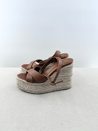 Christian Louboutin espadrille platform wedge leather and raffia sandals, 40