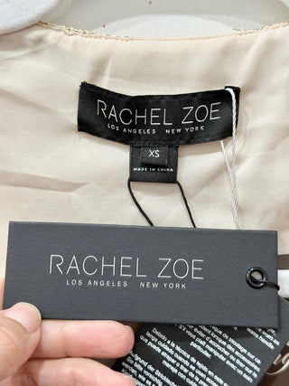 NWT Rachel Zoe Isla Metallic Fringe Open Front Cardigan Sweater Gold Women's XS