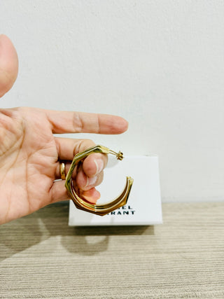NWT Isabel Marant Gold-Tone Brass Green and White Inlay Boucle Hoop Earrings