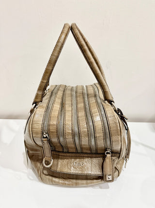 Dolce & Gabbana Lily Leather Multi Zipper Top Handle Travel Handbag Tan