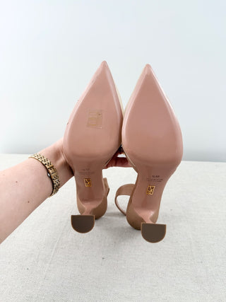 NWOT Britt Netta Esme Satin Trimmed Mesh Slingback Pump Beige Women EU 38.5