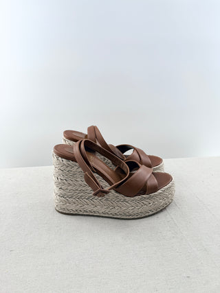 Christian Louboutin espadrille platform wedge leather and raffia sandals, 40