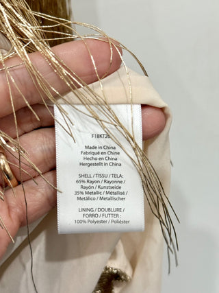 NWT Rachel Zoe Isla Metallic Fringe Open Front Cardigan Sweater Gold Women's XS